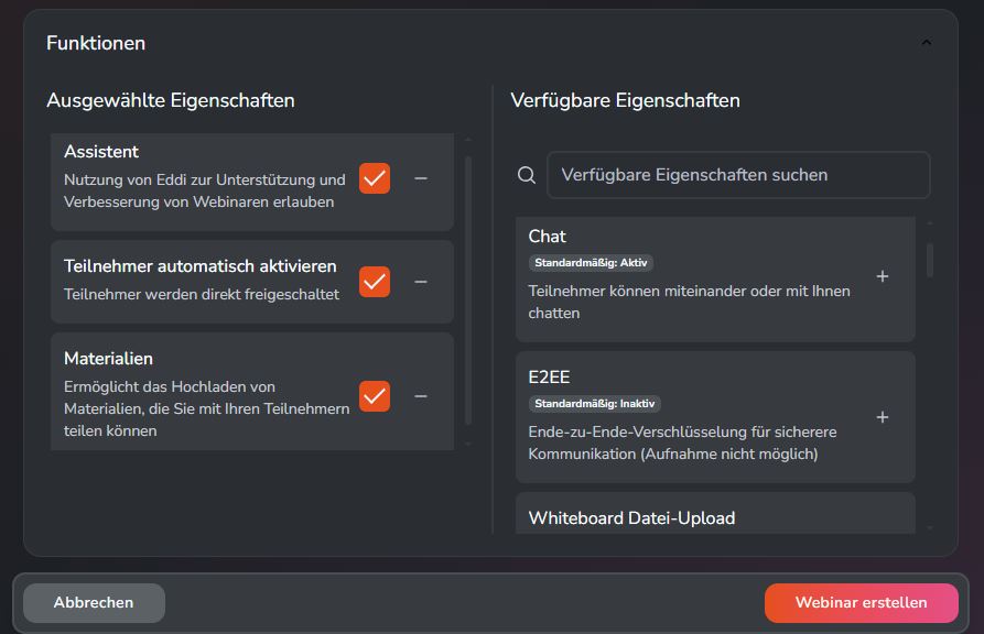 Funktionen bezahlte Webinare