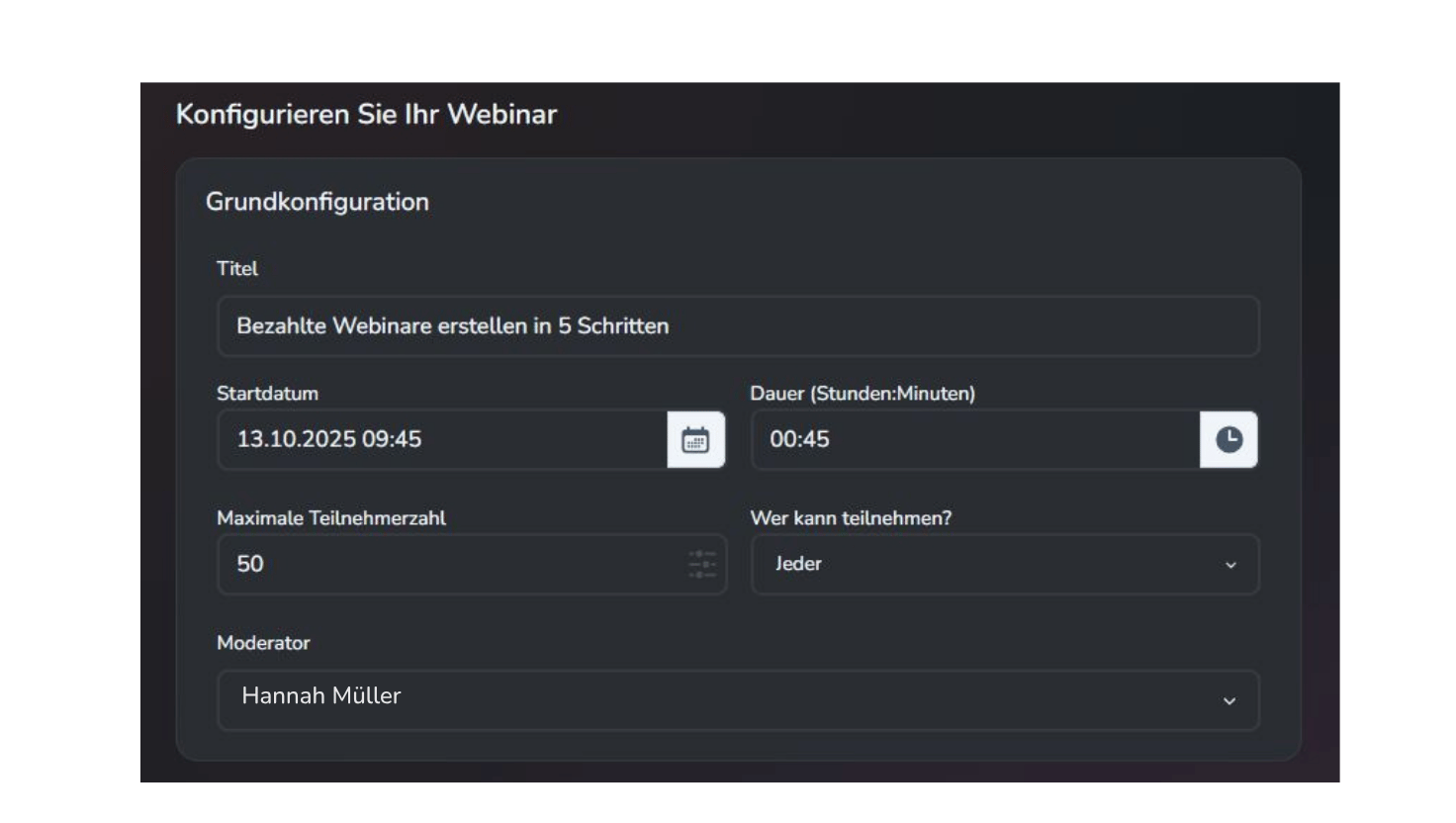 Grundkonfiguration bezahlte Webinare